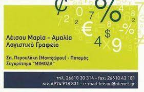 ΛΟΓΙΣΤΙΚΟ ΦΟΡΟΤΕΧΝΙΚΟ ΓΡΑΦΕΙΟ ΛΟΓΙΣΤΡΙΑ ΚΕΡΚΥΡΑ ΛΕΪΣΟΥ ΜΑΡΙΑ ΑΜΑΛΙΑ